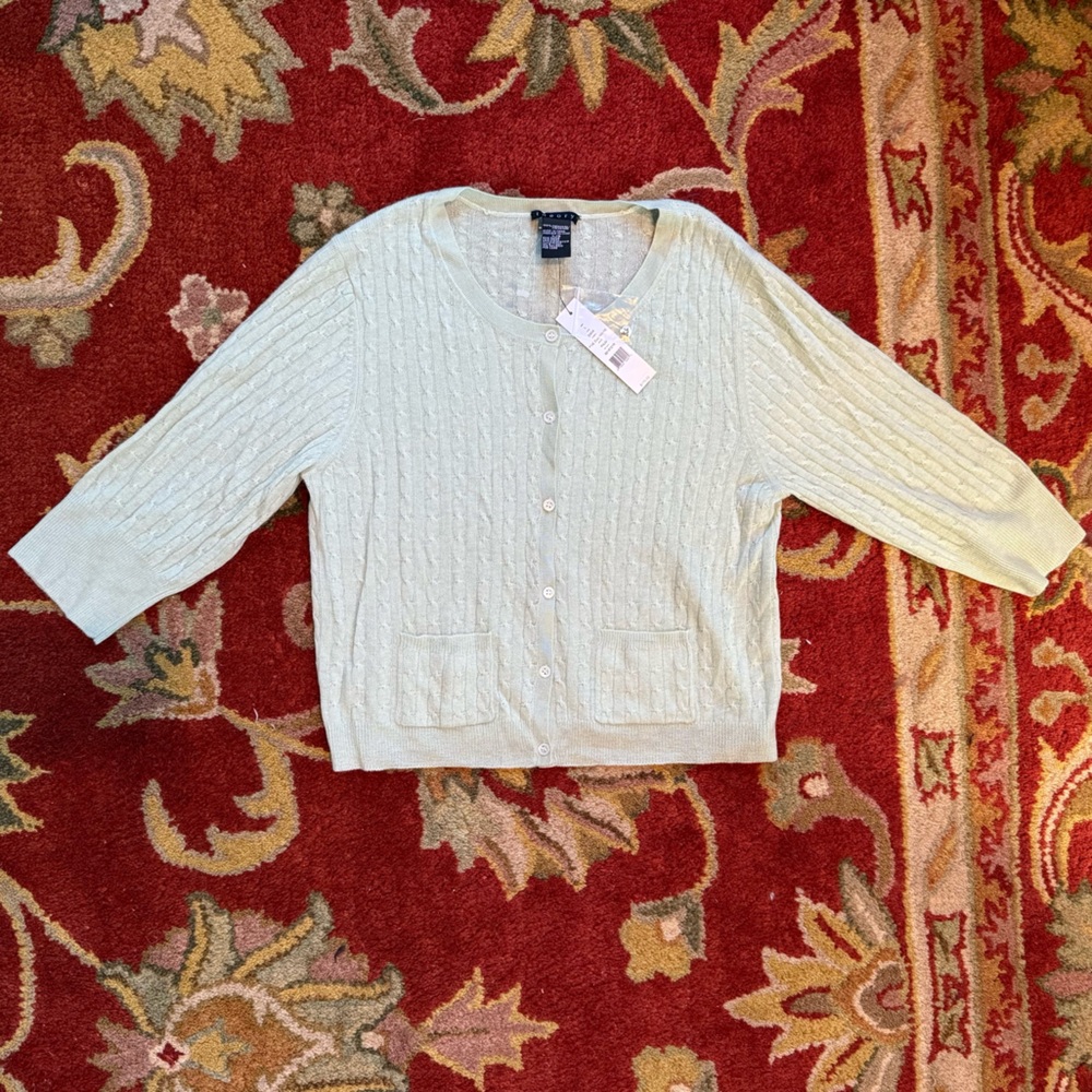 NWT Theory Cashmere Cable Knit Cropped Sweater Pale Green Size Large